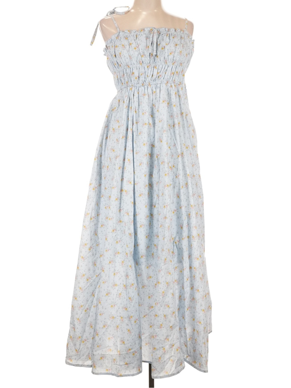 In Bloom Pale Blue Floral Smocked Maxi Dress